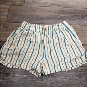 Madewell Linen Blend Striped Green and Yellow Shorts Sz S